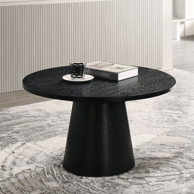Table basse ronde de style contemporain, base en forme de cône, bois d'hévéa noir et bois d'ingénierie, table design 1 pièce seulement, finition, combinaison de bois, hauteur de 17 pouces