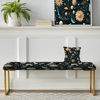 Black Fish Coastal Eclectic - Eclectic Upholstered Gold Bench