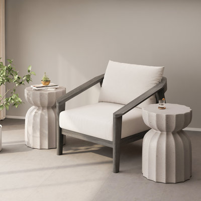 13" Modern Outdoor and Indoor Waterproof Coffee Table and Side Table Set, Durable MgO Cement Design, Suitable For Patio, Garden, Backyard and Living Room, 2PC