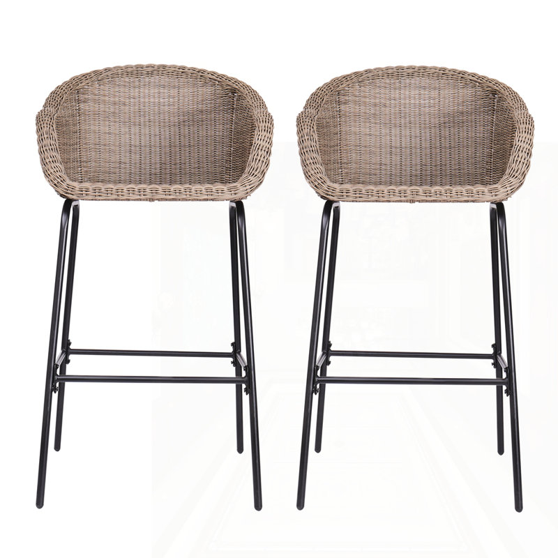Ensemble de 2 tabourets de bar d'extérieur en osier, Marron clair