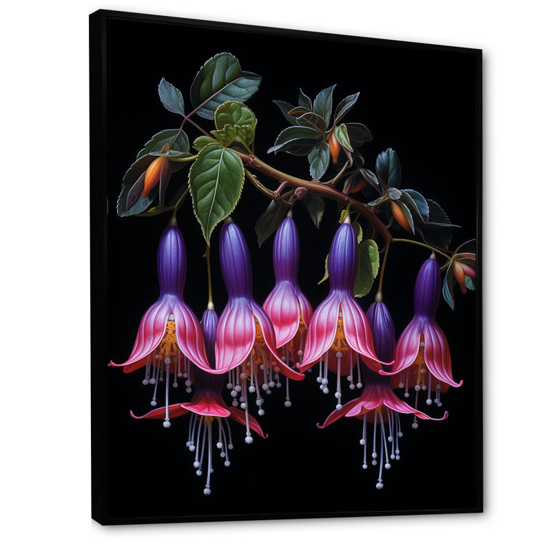 Fleurs mauves en cascade - Fuschia, H 20 po x l 12 po x P 1 po, Cadre flottant noir