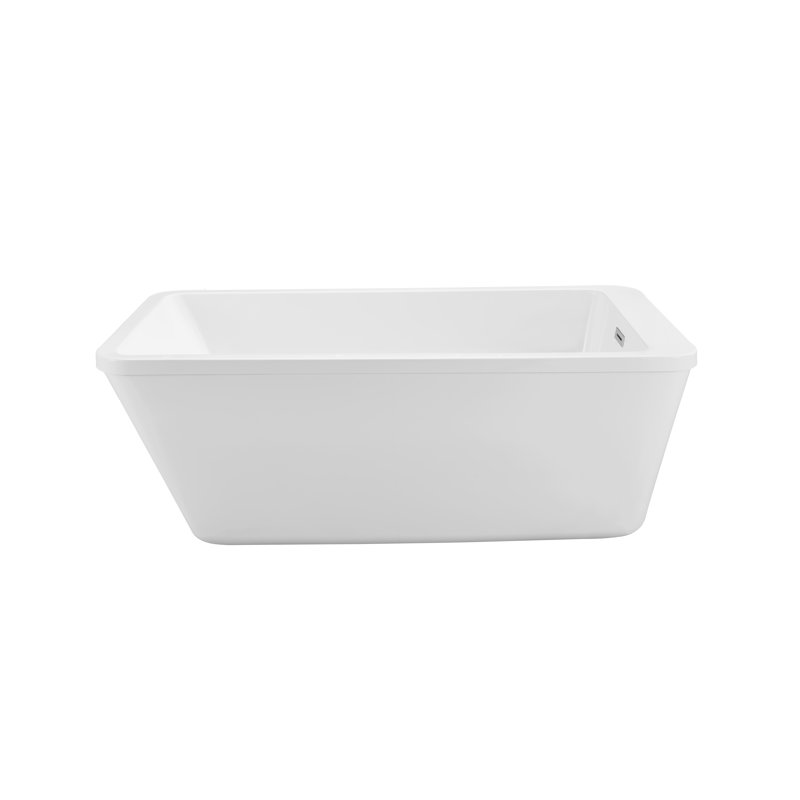 60" Streamline Freestanding Soaking Acrylic Bathtub With Drain and Bamboo Tray, Polished Chrome