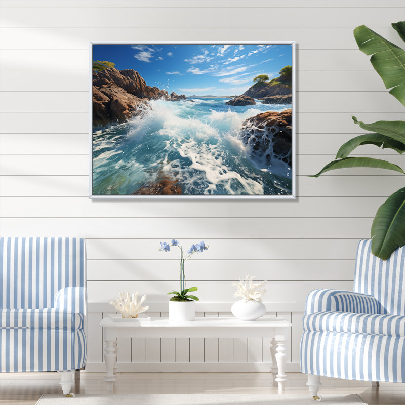 Rocky Beach Ocean Symphony, H 16 po x l 32 po x P 1 po, Cadre flottant blanc