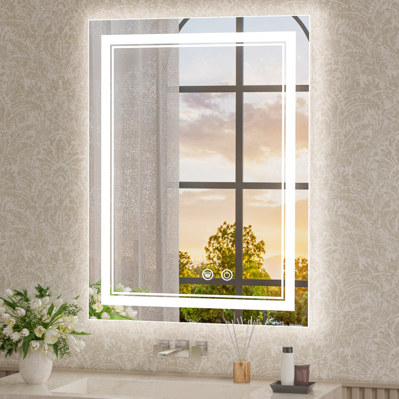 Johnn LED Lighted Bathroom Vanity Mirror 3 Color Dimmable Light & Anti-fog Wall Mirror, 36" x 72"