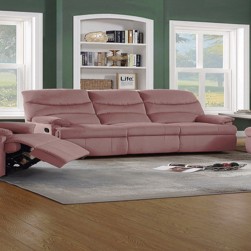 Canapé inclinable manuel en velours rose 3 places Blush - Accoudoirs moelleux, meubles de salon