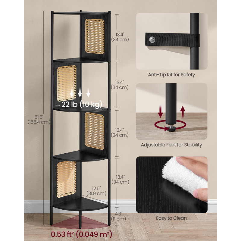 Alverna 156cm H x 32cm W Corner Bookcase, Ebony Black