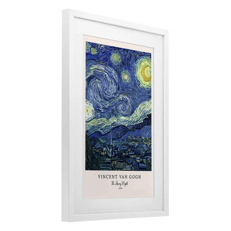 «Classic Starry Night» par Van Hogle, reproduction sous verre encadrée, design par Vintage Hustle, Cadre blanc côtier