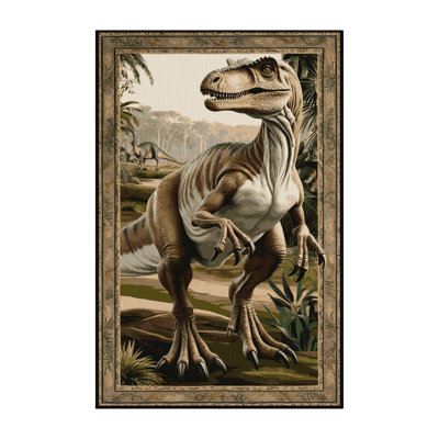 Machine Washable Dinosaurs Brown Area Rug