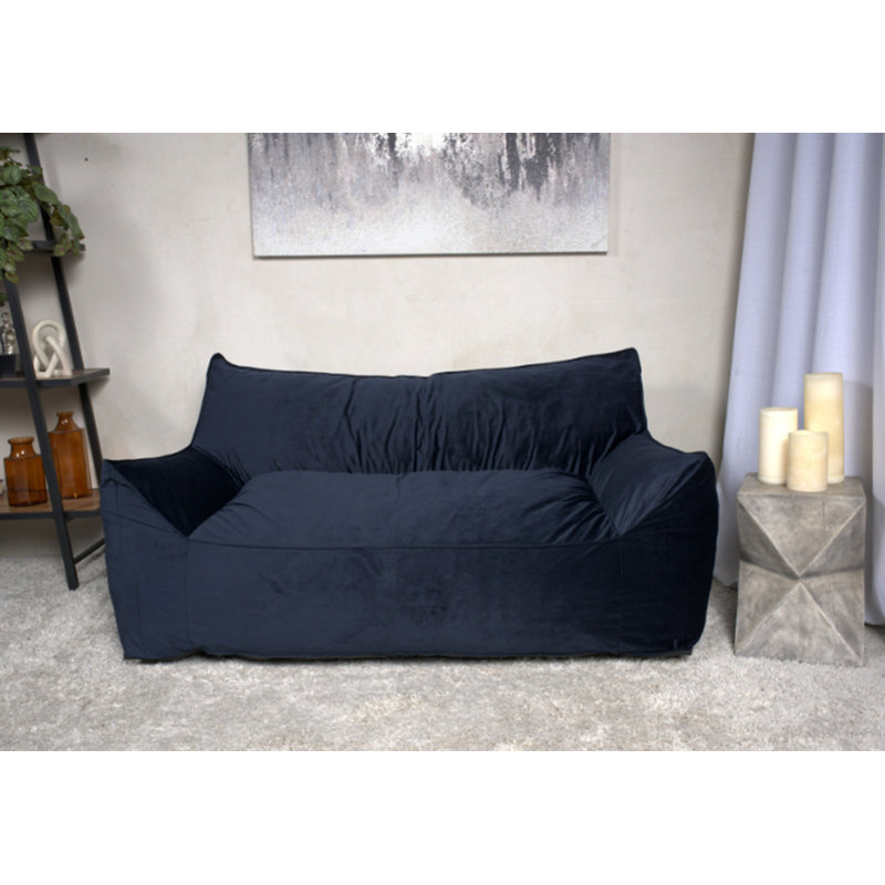 Grand canapé à billes en velours, Velours gris, 32" H x 60" W x 40" D