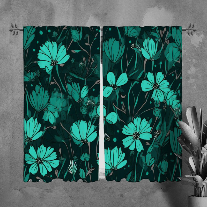 Motif floral de rideaux de fenêtre noirs - 6004, L 40 po x L 61 po