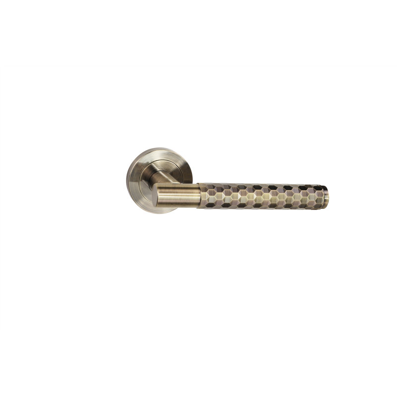 Golden Grace Knurled Hex Cut T-Bar Bathroom Door Handle Set with Matching Key Hole Escutcheon