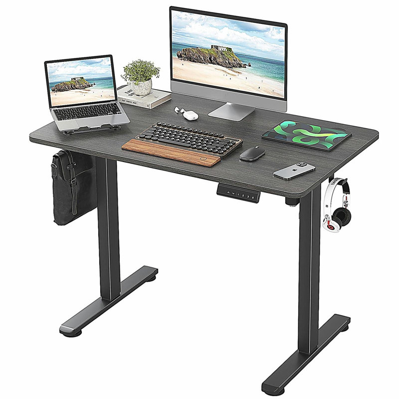 Bureau de travail électrique debout à hauteur ajustable STary, H 44,97 po x l 56,27 po x P 23,97 po, Noyer / noir