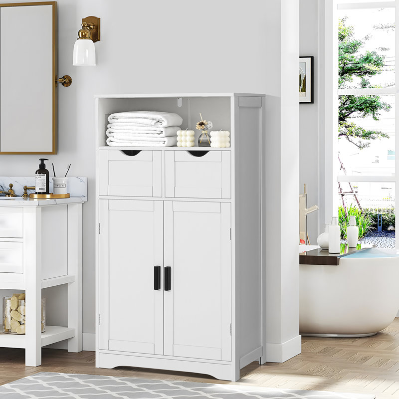 Grande armoire de rangement Millwood Pines, armoire de rangement pour salle de bain avec 2 tiroirs réglables et 2 tablettes
