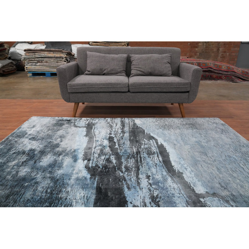 Cool Blue Abstract Area Rug 6x8 for Modern Living Rooms