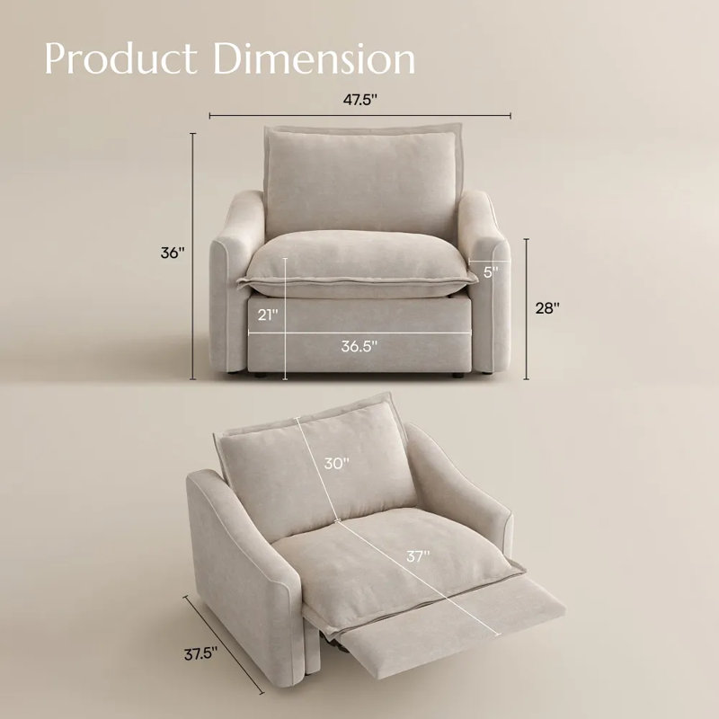 Causeuse inclinable surdimensionnée Modern Power, Beige Pet-Friendly Fabric