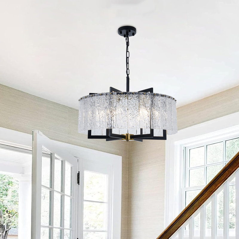 Lustre tambour 6 lumières pour îlot de cuisine à intensité variable