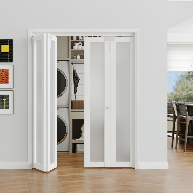 Porte pliante en verre givré - 1 porte pliante en verre givré avec poignée et serrure de porte, 72 po x 80 po