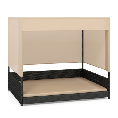 Outdoor Dog Shelter w/Cushioned Bed & Removable Sunproof Canopy Raised Legs