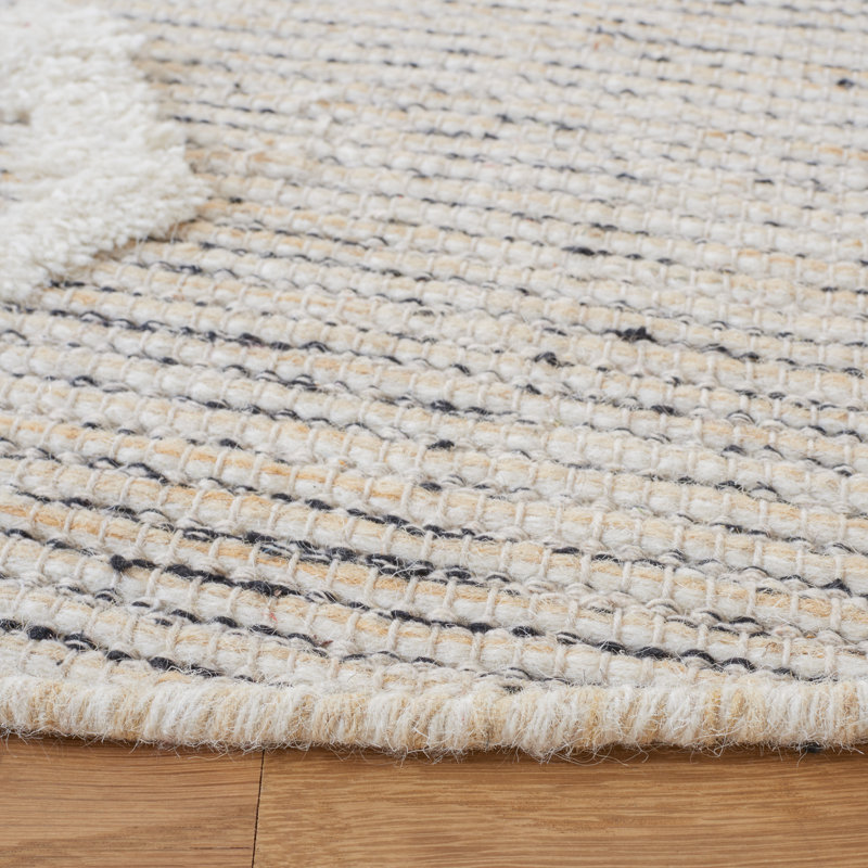 Tapis en laine / coton tissé à la main de style sud-ouest Vermont en ivoire / beige / gris, Rond 6 pi