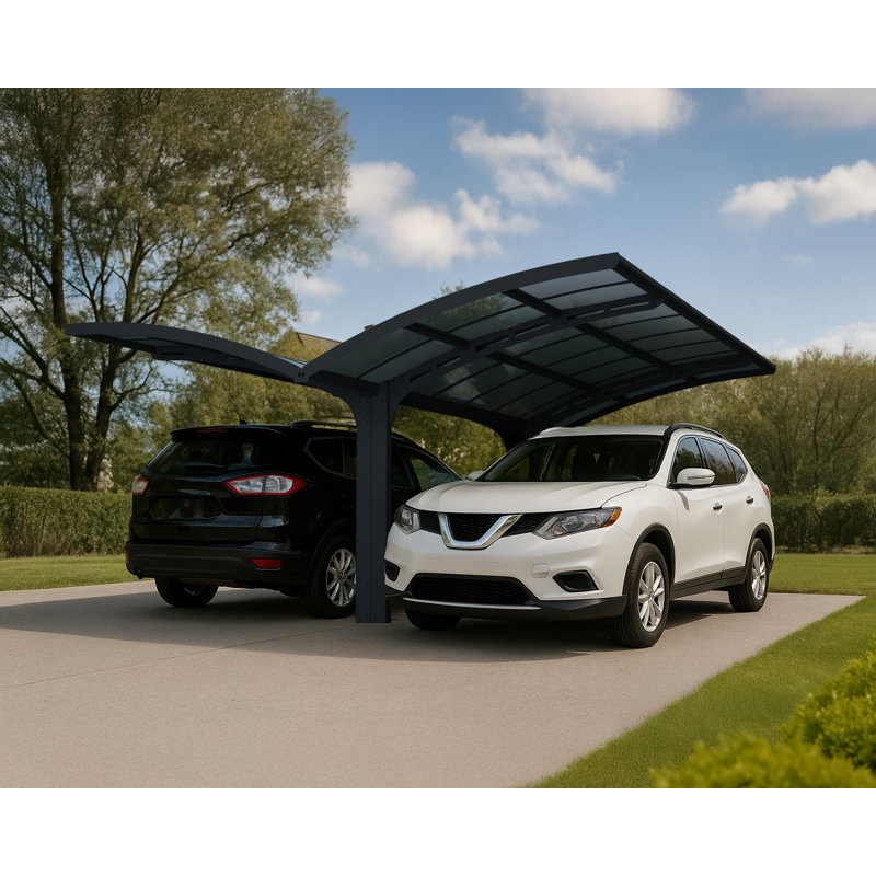 Palram - Canopia Arizona 19 Ft. x 16 Ft. x 9 Ft. Wing Double Carport Aluminum Metal Frame and Polycarbonate Panels for Outdoor Car, Truck, RV, Trailer, Boat Storage (Breeze Gray)