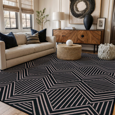 Tapis de sol à chevrons noirs et diamants, lavable à la machine, en polyester avec envers antidérapant