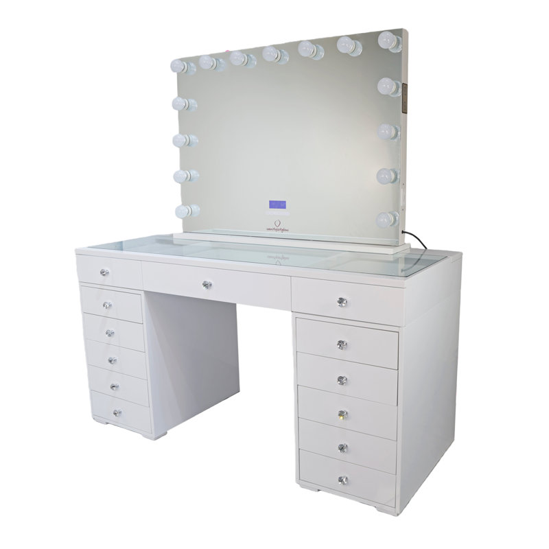 Ensemble de coiffeuse Glam & Glow - Smart White Edition - 13 tiroirs, Bleu