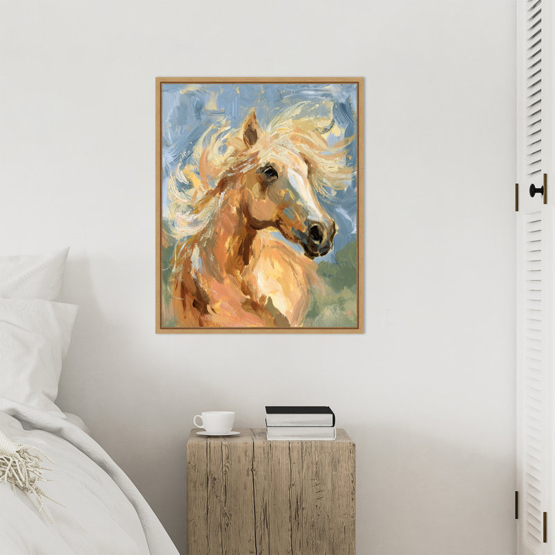 «Palomino in the Wind I» par Victoria Barnes, reproduction d'art sur toile encadrée, H 22,5 po x l 27,8 po