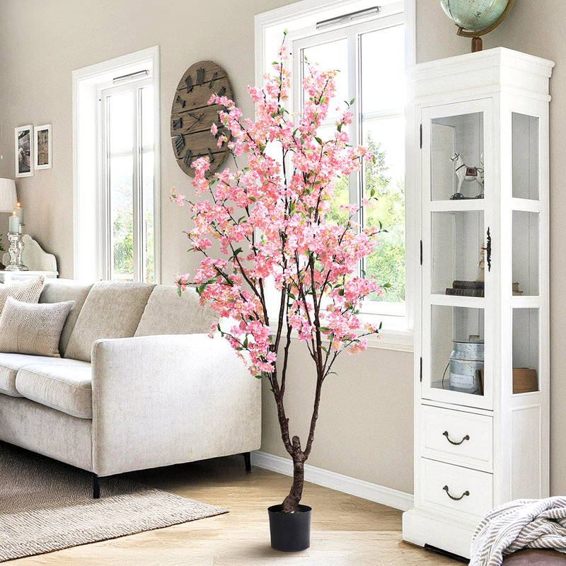 Cerisier artificiel en pot, Rose, H 78 po x l 36 po x P 36 po