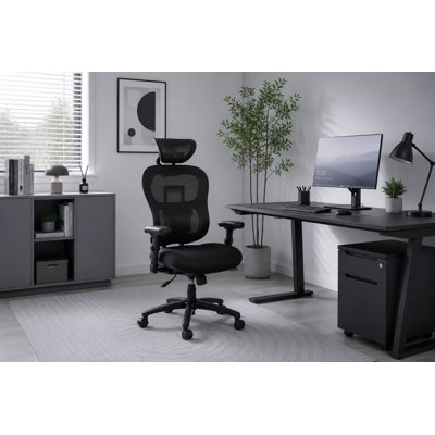 Grand et grand fauteuil de jeu d'ordinateur de bureau respirant en filet 500LBS avec hauteur de dossier réglable, support lombaire à angle réglable et accoudoirs rabattables en 2 dimensions