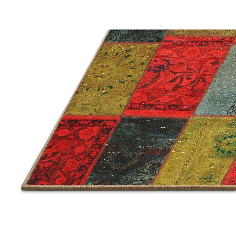 Tapis de zone vert/rouge contemporain, Rectangle 7 pi x 10 pi