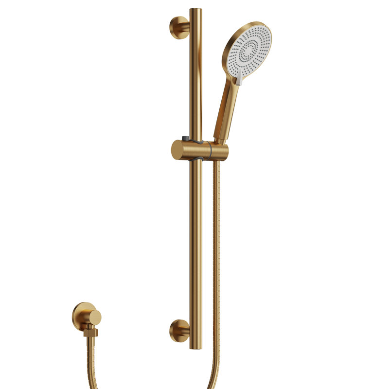 Ensemble de douchette à main à 3 jets avec barre de douche coulissante de 66 cm et flexible de 150 cm, Or brossé