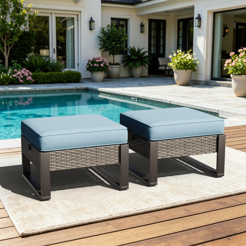 Repose-pieds d'extérieur avec coussin, Bleu clair