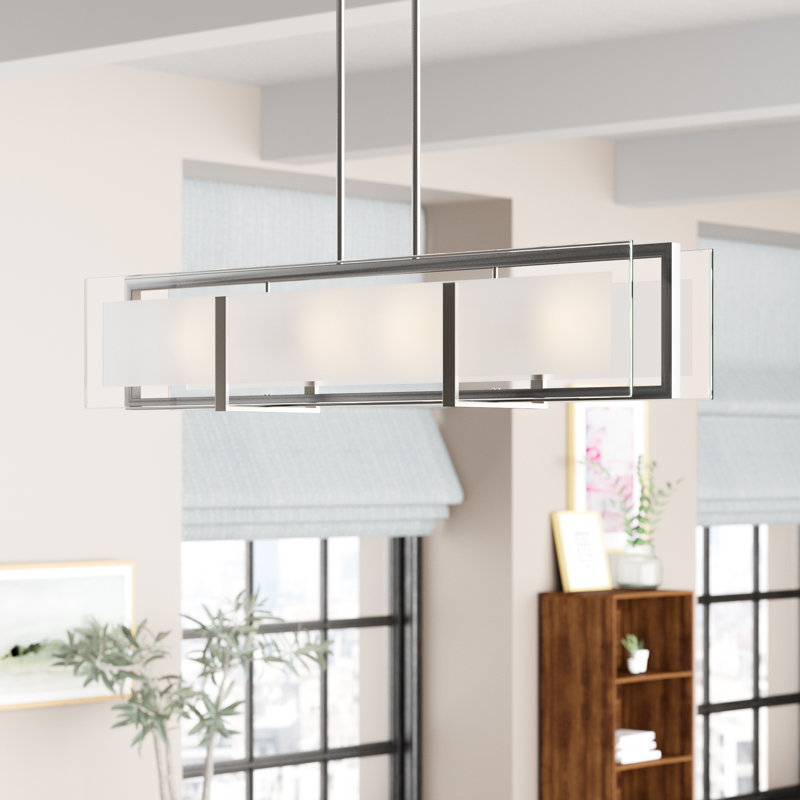 Lustre rectangulaire spectaculaire à 4 lumières Element, Nickel brossé
