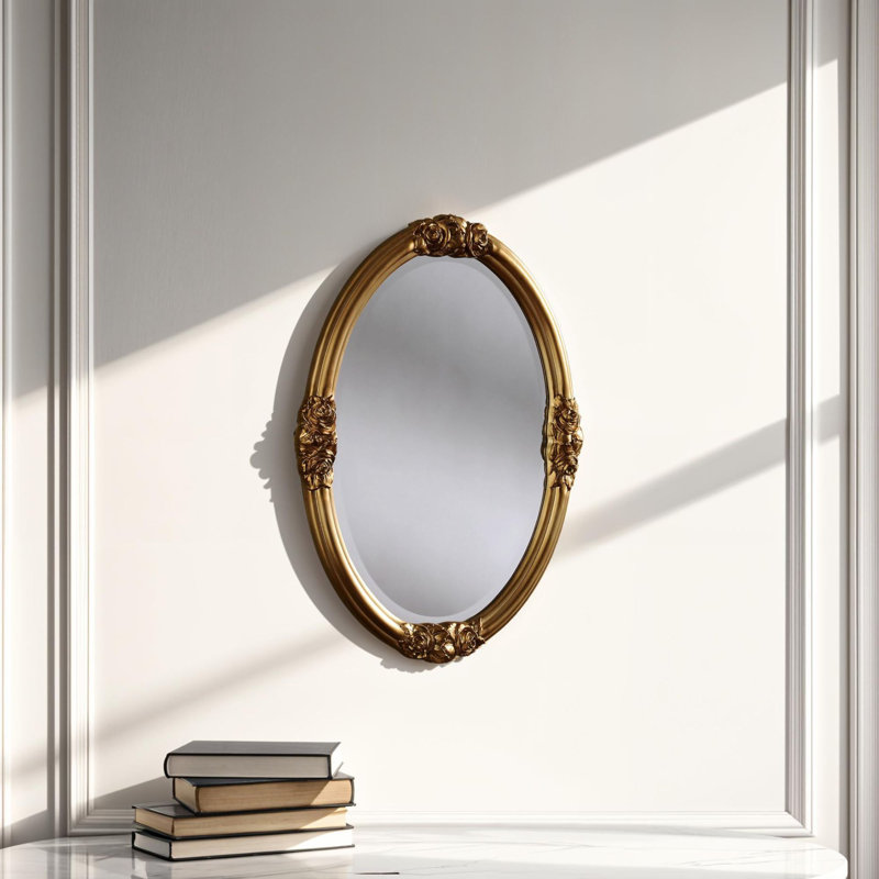 Astoria Oval Rose Detailed Wall Mirror, Gold