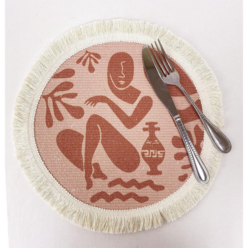 Abstract Round Placemat, Pink/Brick