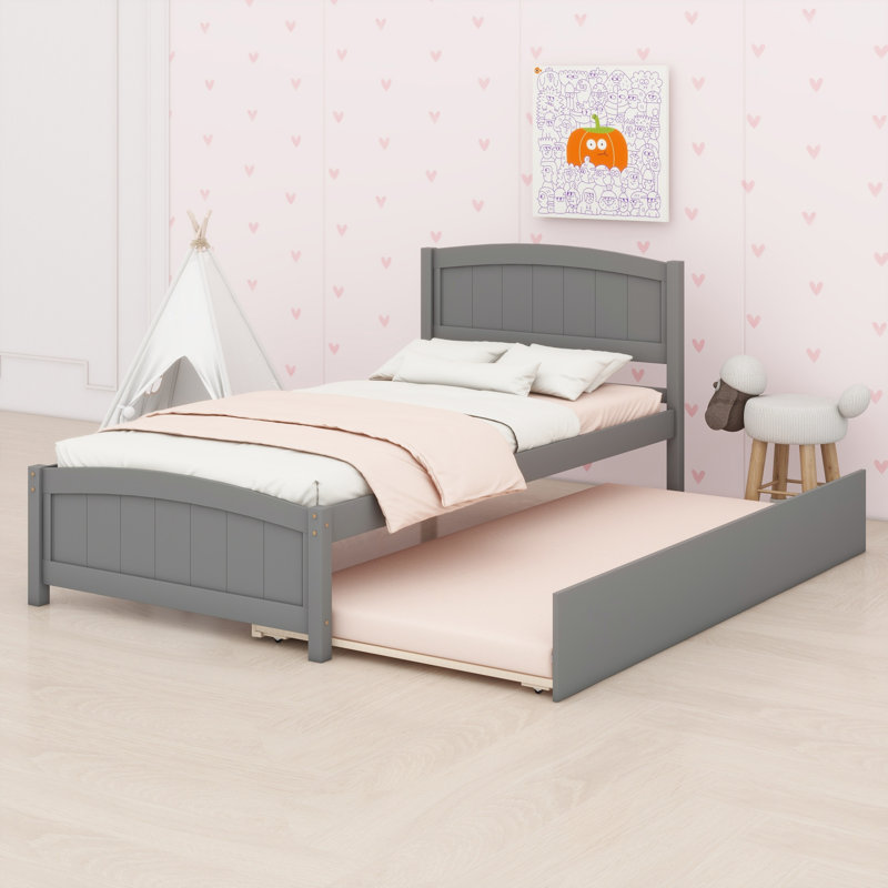 Lit plateforme avec lit gigogne, Gris