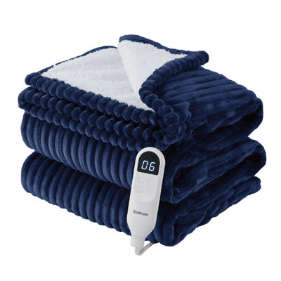Couverture électrique, flanelle à nervures douces, chauffage avec 4 réglages de temps, 6 niveaux de chaleur, arrêt automatique avec minuterie de 3 heures, GentleSoft ™