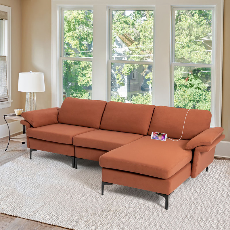 Deijon Upholstered L-Shaped Sectional Reversible, Rust Red Lint