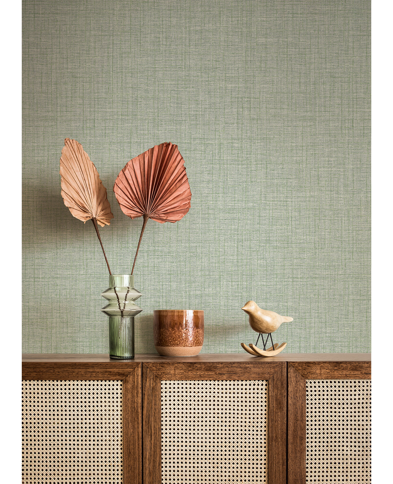 Textured Linen Wallpaper Roll, Green