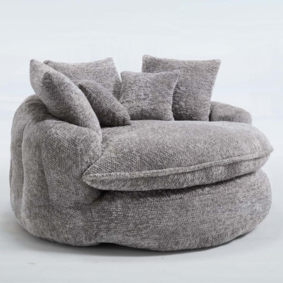 55 Inch Long Polyester Foam Armchair, Oversized Round Chair, Fluffy Modern Sofa Bed for Living Room and Relaxation