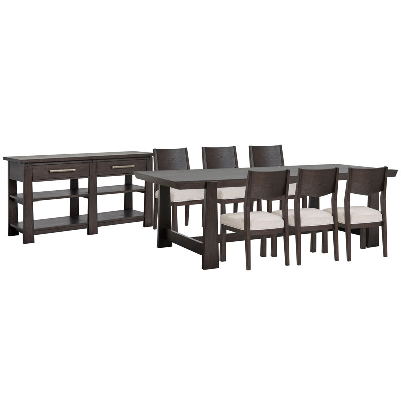 Table de salle à manger Trestle avec 6 chaises d'appoint et buffet, 8 pièces: table, 6 chaises, buffet