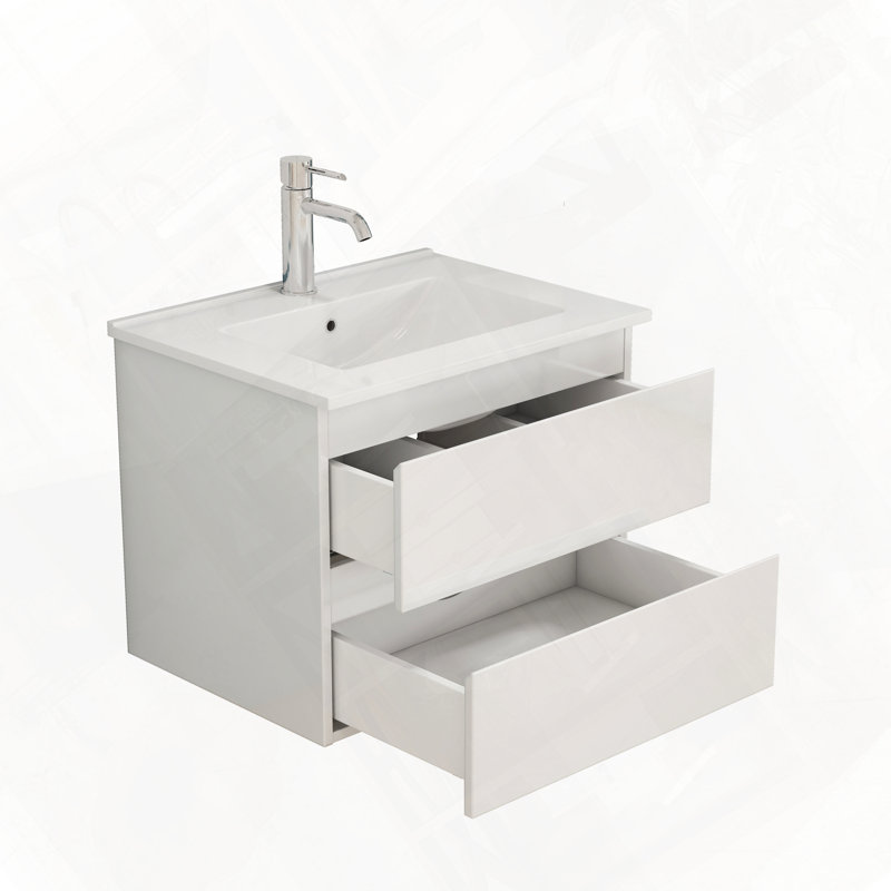 Meuble-lavabo de salle de bain avec lavabo, deux grands tiroirs et système de fermeture en douceur