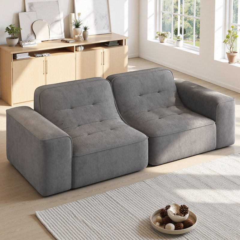 Canapé modulaire 83,6 po à 3 places en tissu chenille scintillant capitonné 83,6 po, Gris