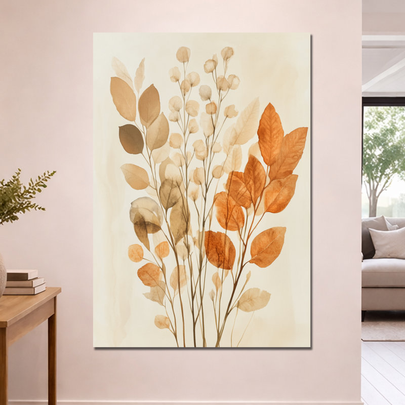 Cueillette de feuilles d'automne - Décoration murale encadrée à thème botanique, H 60 po x l 40 po, Toile tendue