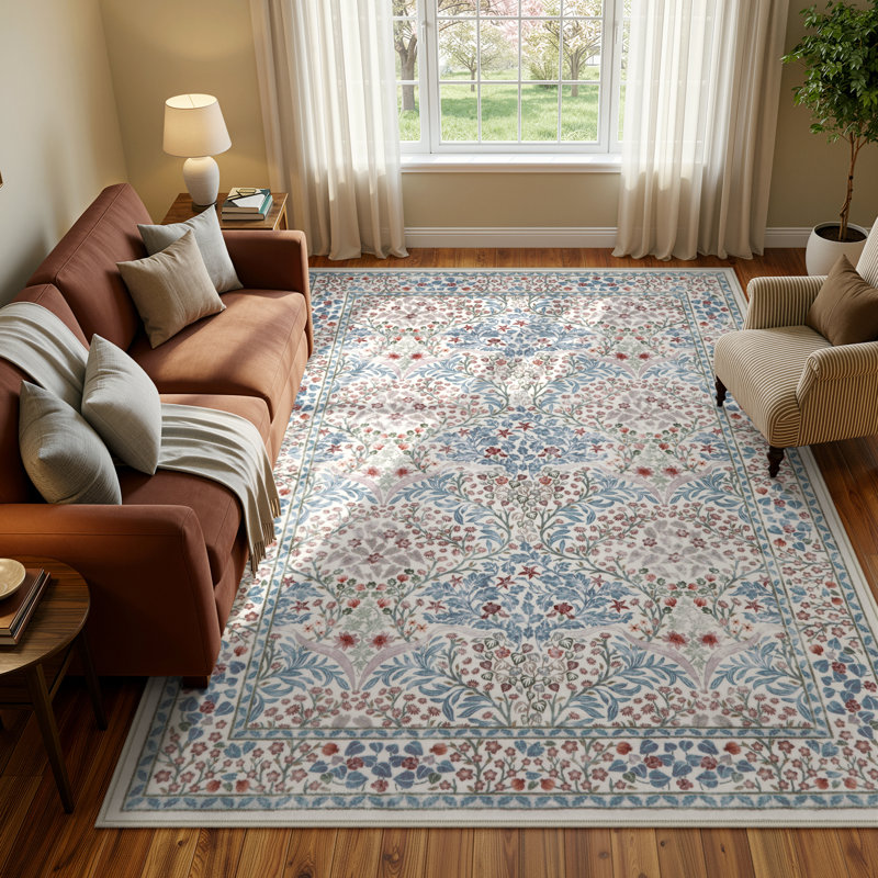Tapis floraux lavables et résistants aux taches pour le salon, tapis antidérapant rétro Boho, Rectangle 5 pi x 7 pi