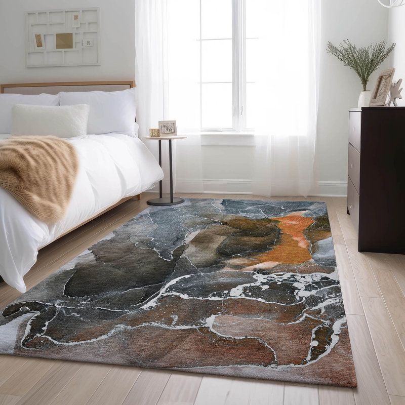 Tapis orange Cerrito AMF503 lavable à la machine de qualité supérieure, Rectangulaire 3 pi x 5 pi