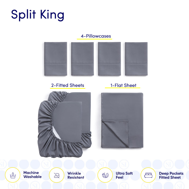 Ensemble de draps luxueux en microfibre douce avec taies d'oreiller en prime, Gris