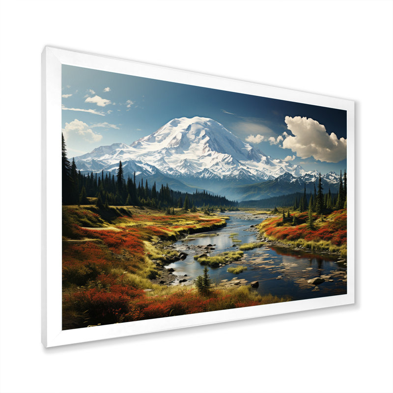 Art mural américain «Mount Rainier» - États-Unis, Cadre blanc, H 16 po x l 32 po x P 1 po