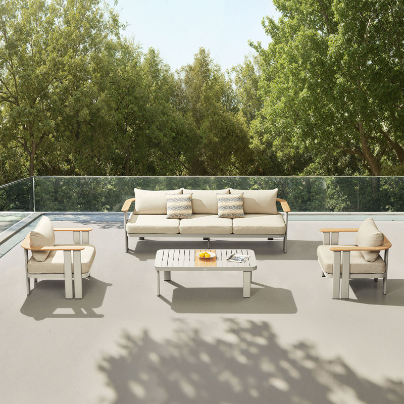 Ensemble de canapé d'extérieur en teck pour 5 personnes PARDEE, structure en aluminium thermolaqué