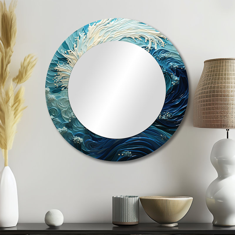 Glacier Glacial Sprial Pointillism I - miroir glacier, miroir mural rond sarcelle, impression sur métal, 23 po x 23 po